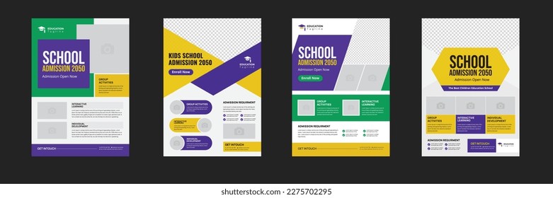 School admission flyer design bundle, Children back to school poster, online school template design, a4 Kids back to school education admission editable template design