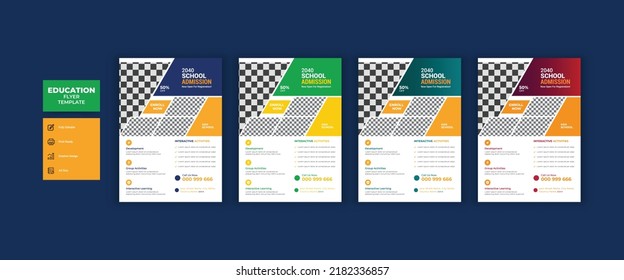 School admission flyer design. kids back to school admission flyer or poster design template and online school admission kids flyer template.