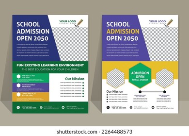 School admission flyer design, kids education leaflet brochure,  cover layout School Admission Open Flyer Design Template Vector Education Center poster, Kids Education Flyer Template