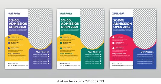 School admission flyer design, kids education leaflet brochure, cover layout School Admission Open Flyer Design Template Vector Education Center poster, Kids Education Flyer Template.
