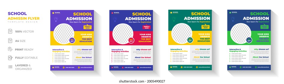 School Admission Flyer Design Set. Back To School Flyer Design Set. Back To School Admission Flyer. School Admission Template For Flyer Design. Vector Illustration.