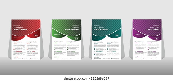 School admission flyer design set. back to school flyer design set. school admission template for flyer design. vector illustration, Kids back to school education flyer.