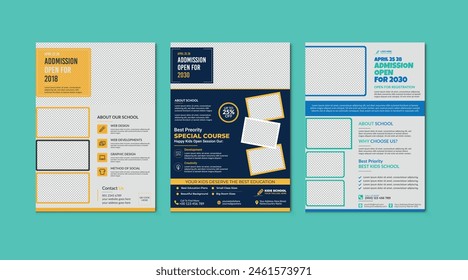 School admission flyer design set. back to school flyer design set. Back to school admission flyer. school admission template for flyer design. vector illustration.