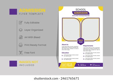 Conjunto de diseño de volante de admisión escolar. Plantilla de portada de folleto para niños de regreso a la escuela diseño de diseño de admisión de educación