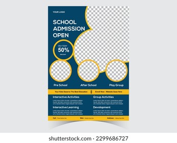 
School admission flyer design set.Flyer brochure cover template for Kids back to school education admission layout design. vector illustration.
