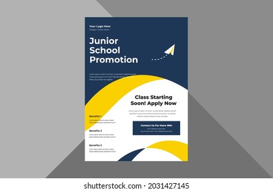 school admission flyer design template. junior school promotion poster leaflet design. a4 template, brochure design, cover, flyer, poster, print-ready
