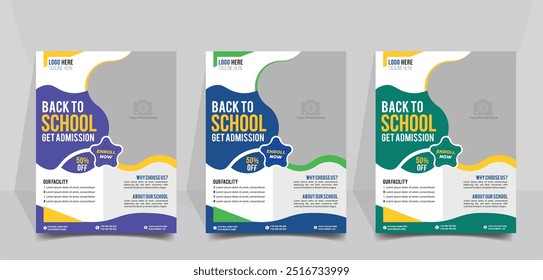 School admission flyer design template. back to school flyer design set. Kids school admission flyer. school admission template for flyer, poster design.