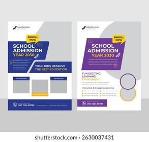 school admission flyer design template, Flyer brochure cover template for Kids back to school education admission layout design.