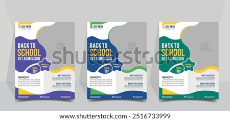 School admission flyer design template. back to school flyer design set. Kids school admission flyer. school admission template for flyer, poster design.