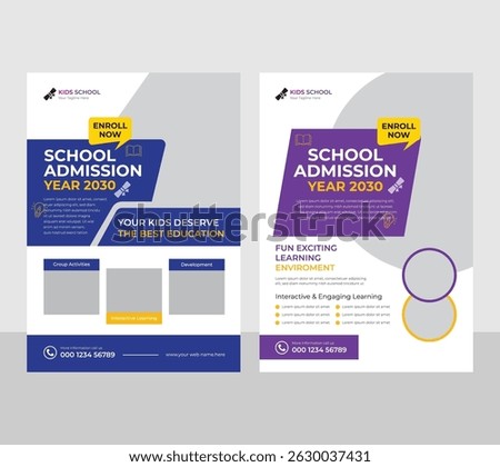 school admission flyer design template, Flyer brochure cover template for Kids back to school education admission layout design.