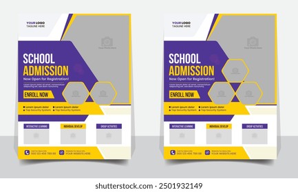 School admission flyer design templates. Kids back to school education admission flyer, poster, layout template