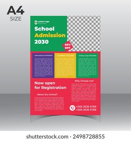 Diseño de volante de admisión escolar, Plantilla creativa y moderna de diseño de volante de admisión de educación escolar en línea
