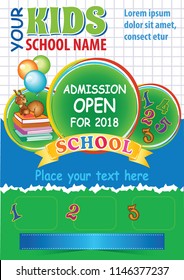 School Admission Flyer, Kid Advertising Template With Space For Text, Kid Education Theme, Colorful Vector Layout