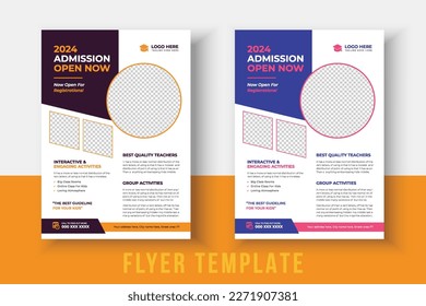 School admission flyer template. back to school flyer design set. Kids school admission flyer. school admission template for flyer design. Creative and modern kids admission education poster design.
