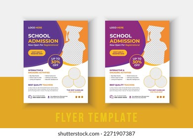 School admission flyer template. back to school flyer design set. Kids school admission flyer. school admission template for flyer design. Creative and modern kids admission education poster design.