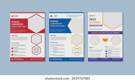 School admission flyer template. back to school flyer design set. Kids school admission flyer. school admission template for flyer design. Creative and modern kids admission education poster design.