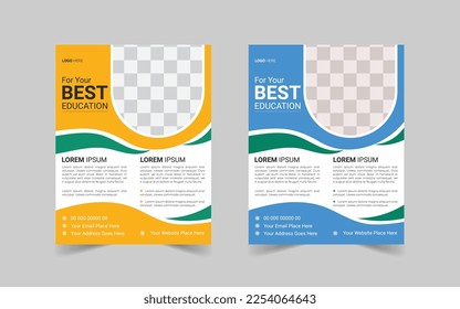 School admission flyer template design. Set of flyers for Studying, training and education. Kids back to school education poster,  for social site. Back To School Flyer and vector background.