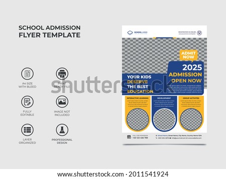 School admission flyer template design, four images can be used in the template. Professional colors used in the design, eye catchy fully editable. vector a4 size, eps 10. Stock photo © 