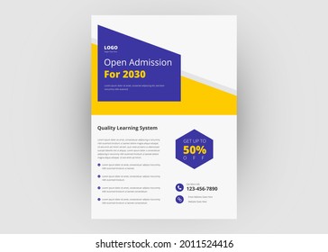 School admission flyer template. School opening poster leaflet design template.