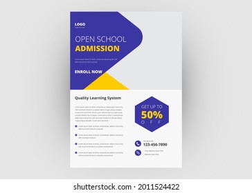 School admission flyer template. School opening poster leaflet design template.