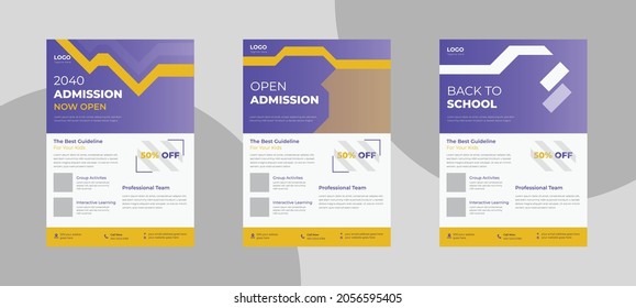 School admission flyer template. School opening flyer poster leaflet design template.
