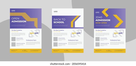 School admission flyer template. School opening flyer poster leaflet design template.