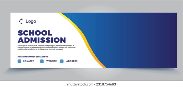 School admission horizontal web banner template Design blue and orange template