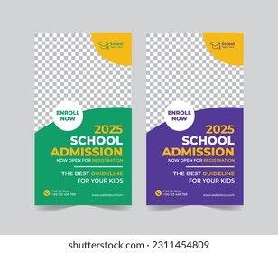 School Admission Instagram and Facebook social media story template, Back to school Instagram and Facebook social media story template or banner design template, Admission Social media post design