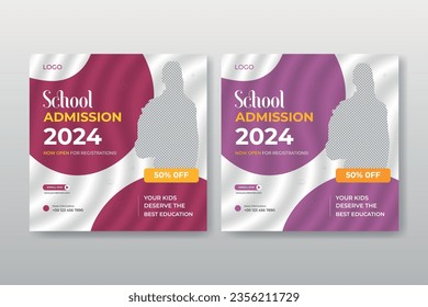 School admission Instagram post template design. School admission Instagram. School Instagram post. Facebook post.