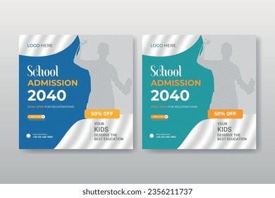 School admission Instagram post template design. School admission Instagram. School Instagram post. Facebook post.