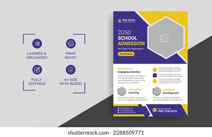 School admission kids education flyer template. Kids back to school education admission flyer poster layout template