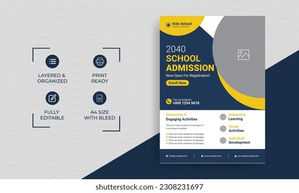 School admission kids education flyer template. Kids back to school education admission flyer poster layout template