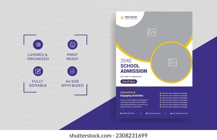 School admission kids education flyer template. Kids back to school education admission flyer poster layout template