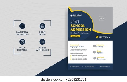 School admission kids education flyer template. Kids back to school education admission flyer poster layout template