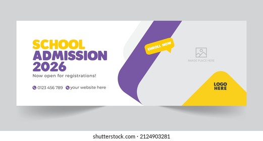 School admission kids learning education social media timeline and promotional web banner design template