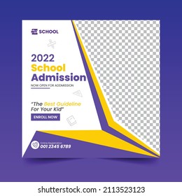 School Admission Kids Social Media Instagram Web Post Banner Squire Flyer Design Vector Template