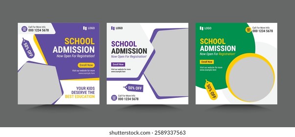 School Admission kids social media template Design, Children's social media post template for school admission