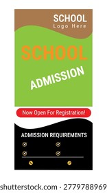 School Admission Open 2026: Vertical Banner for Academic Registration, Kids Education and Enroll Now!