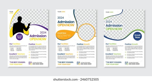 School admission open, back to school, junior kids education institute flyer design template, creative modern advertising marketing poster, leaflet editable vector layout bundle in one side a4 page