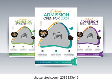 School admission open  for child high school college education online learning admission adertisement flyer design template morden educational concept brochure.