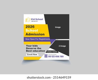 School admission open social media post design, back-to-school promotion square banner layout template, educational Instagram and Facebook post kit, high-quality web banner for enrollment ads bundle