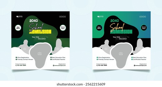 School admission open social media post design, back-to-school promotion square banner layout template, educational Instagram and Facebook post 