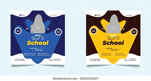 School admission open social media post design, back-to-school promotion square banner layout template, educational Instagram and Facebook post 