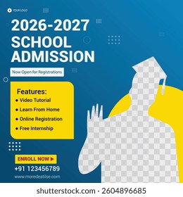 school admission open social media poster Education web banner template or square banner post template