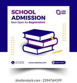 School Admission Post, web banner add design. Admission social Post vector.