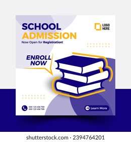 School Admission Post, web banner add design. Admission social Post vector.