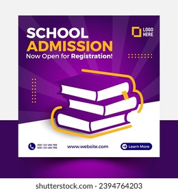 School Admission Post, web banner add design. Admission social Post vector.