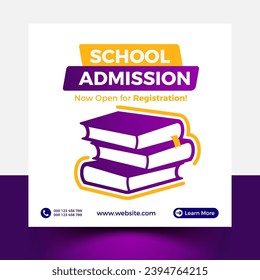 School Admission Post, web banner add design. Admission social Post vector.