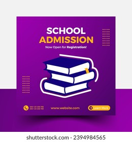 School Admission Post, web banner add design. Admission social Post vector.

