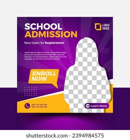 School Admission Post, web banner add design. Admission social Post vector.
